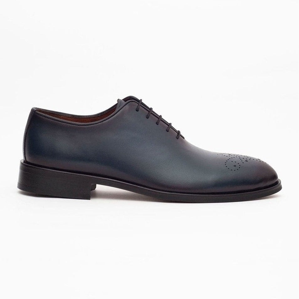 Men's Solid Navy Whole Cut Oxford Leather Dress Shoes