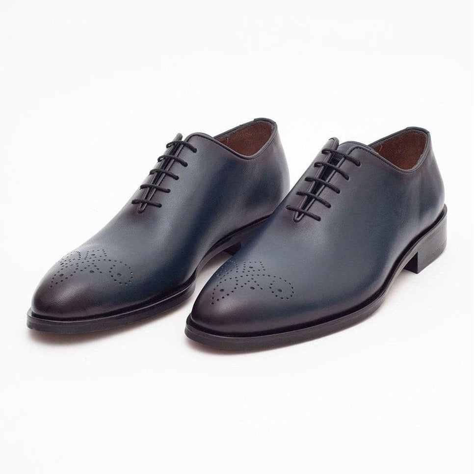 Men's Solid Navy Whole Cut Oxford Leather Dress Shoes