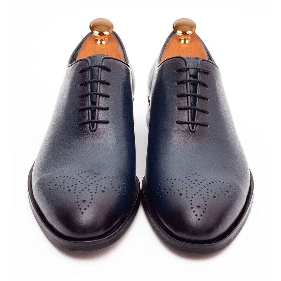 Men's Solid Navy Whole Cut Oxford Leather Dress Shoes