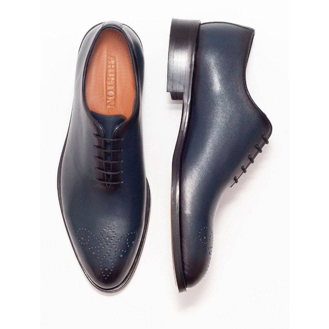 Men's Solid Navy Whole Cut Oxford Leather Dress Shoes