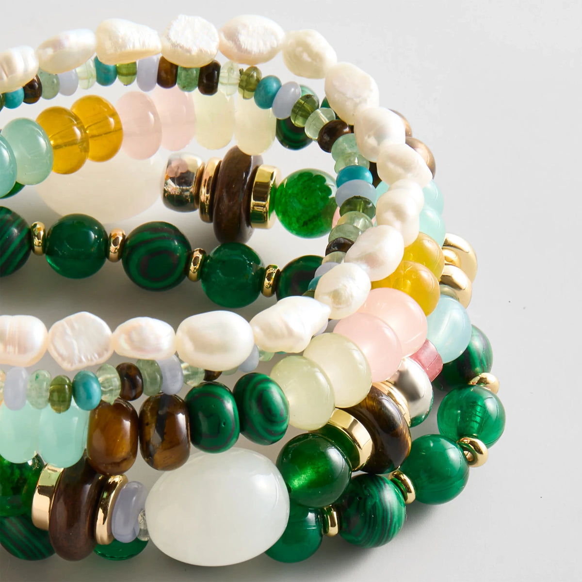 Five-Piece Beaded Stretch Bracelet Set - Cool Tones