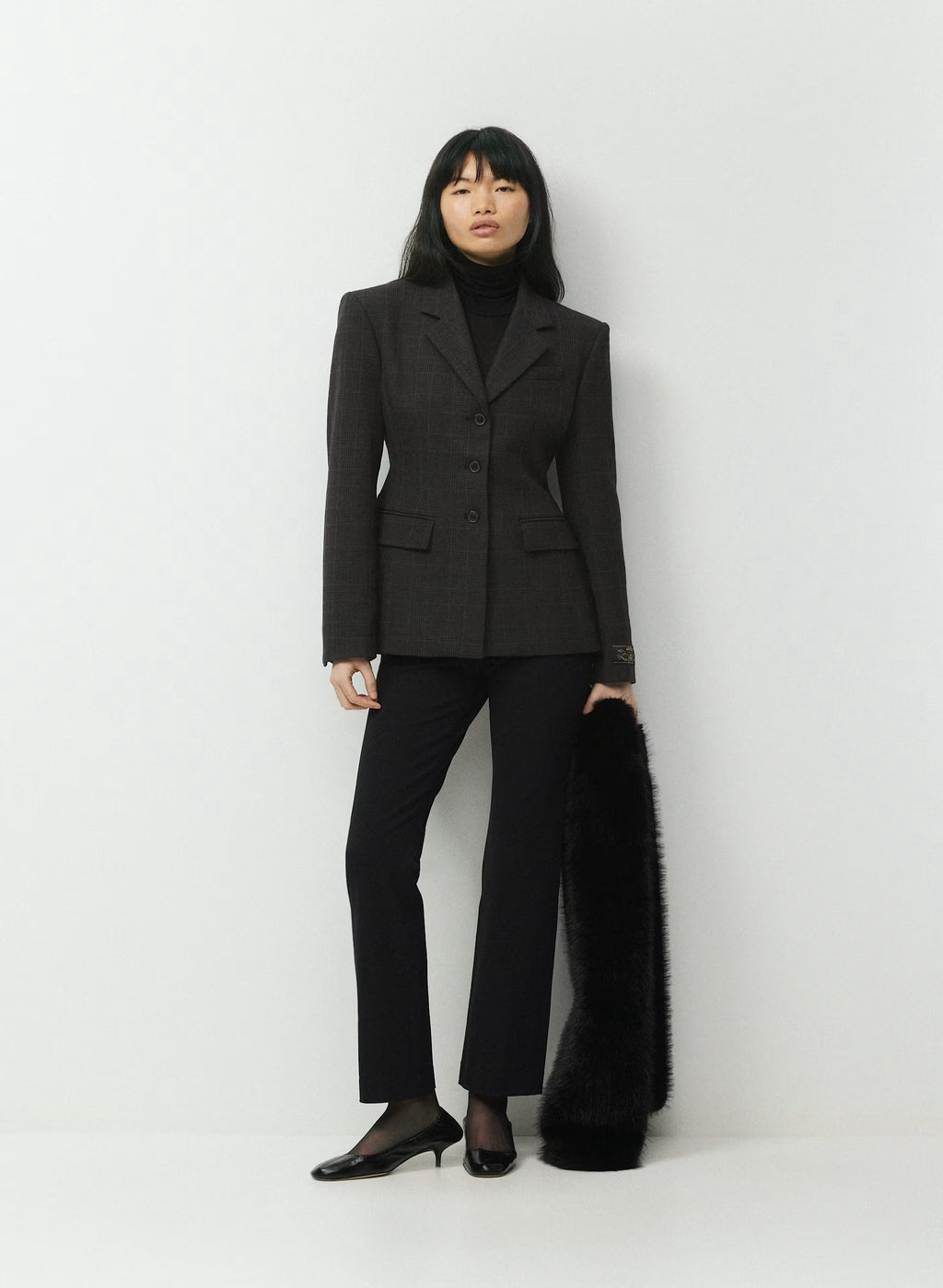 Single-Breasted Stretch Blazer - Brown Check