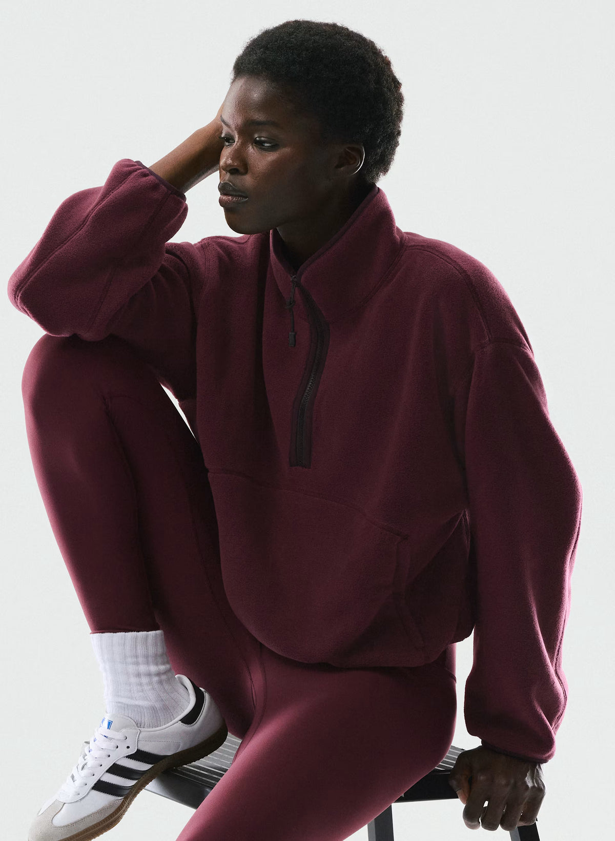 Oversized Half-Zip Microfleece Pullover - Gray