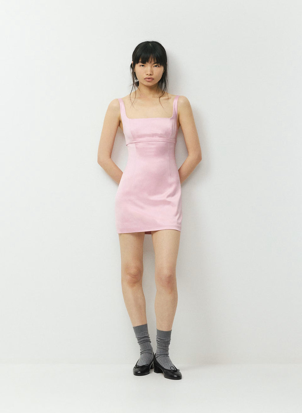 Square-Neck Stretch Satin Mini Dress - Pink