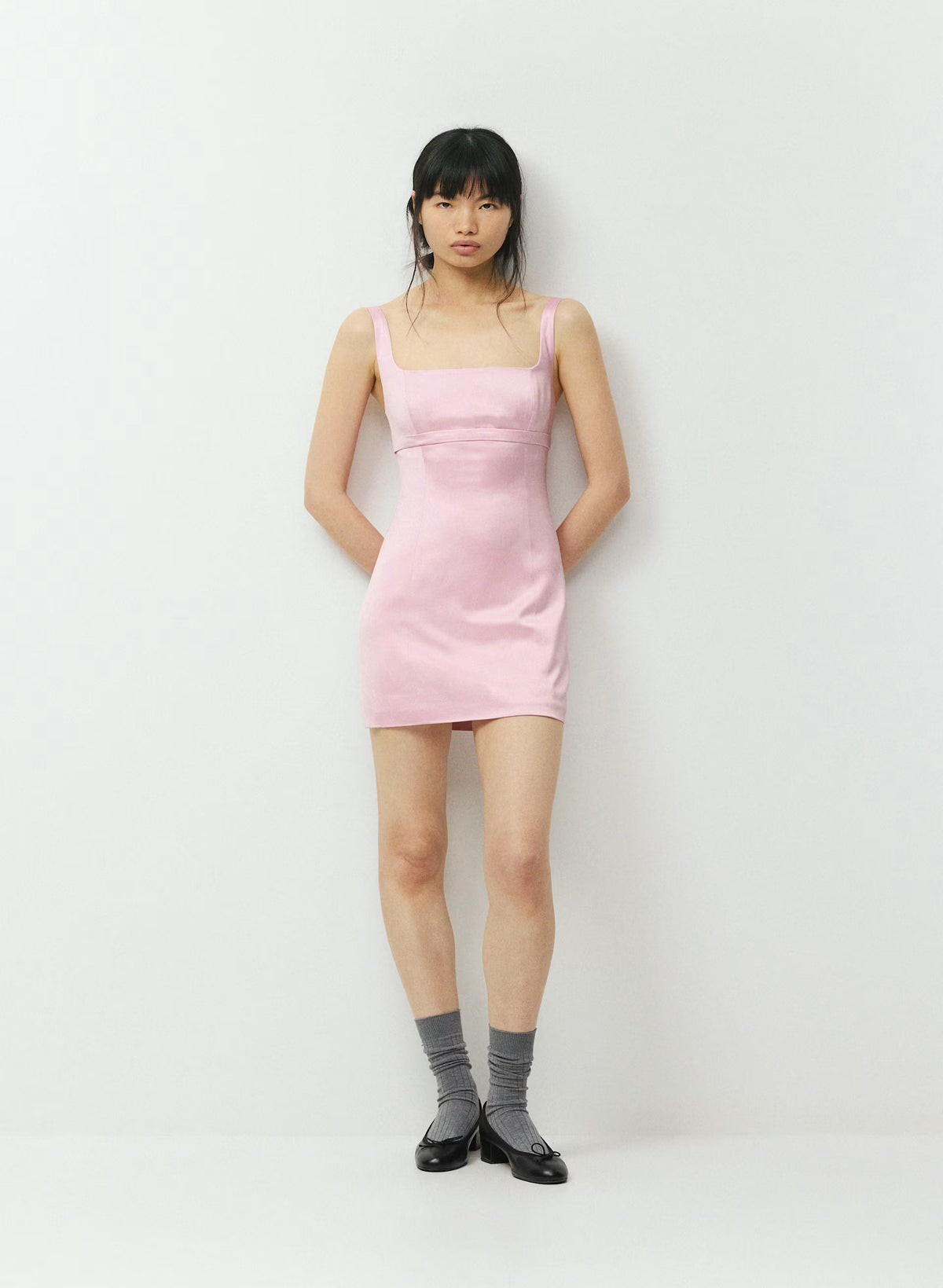 Square-Neck Stretch Satin Mini Dress - Pink