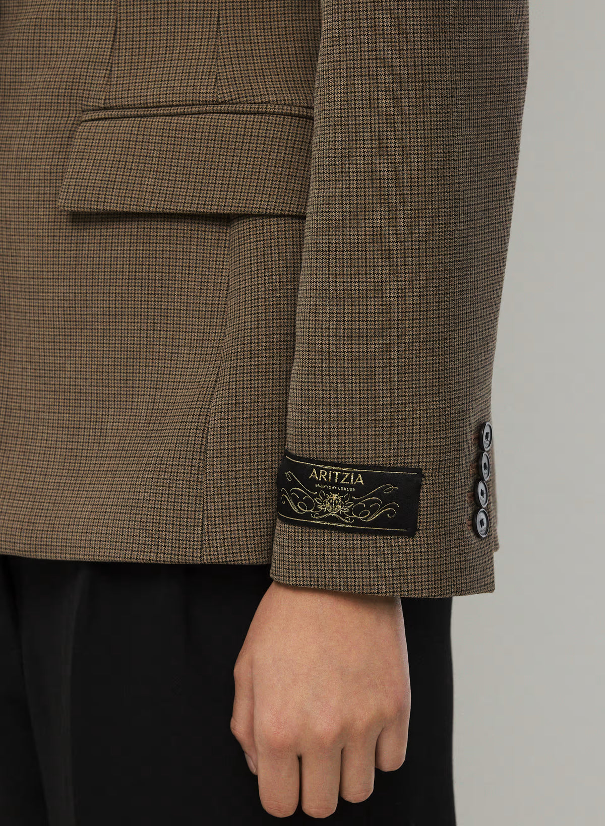 Single-Breasted Stretch Blazer - Brown Check
