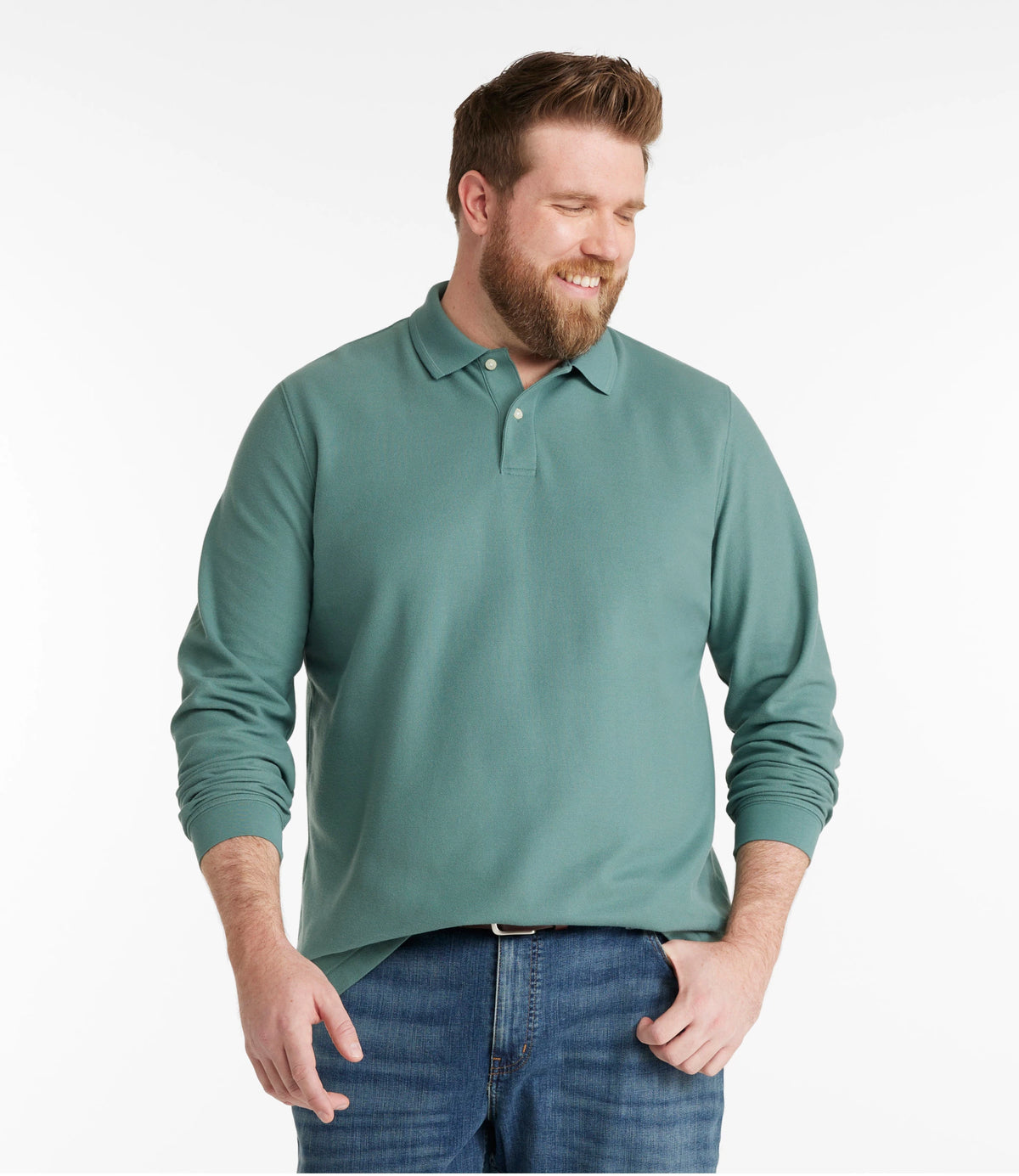 Men's Long-Sleeve Cotton Pique Polo - Lavender