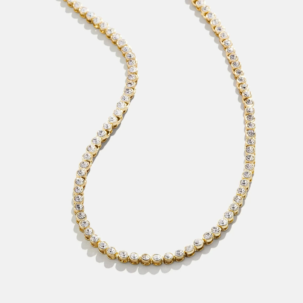 Gold-Plated Round Crystal Tennis Necklace