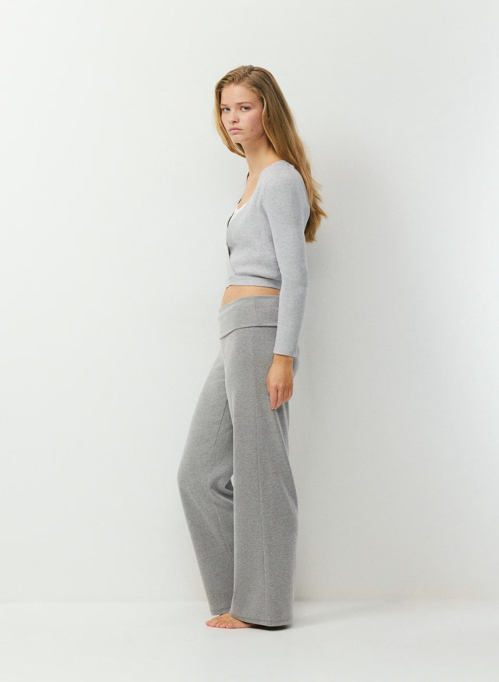 Wrap-Style Waist-Length Knit Top - Pink