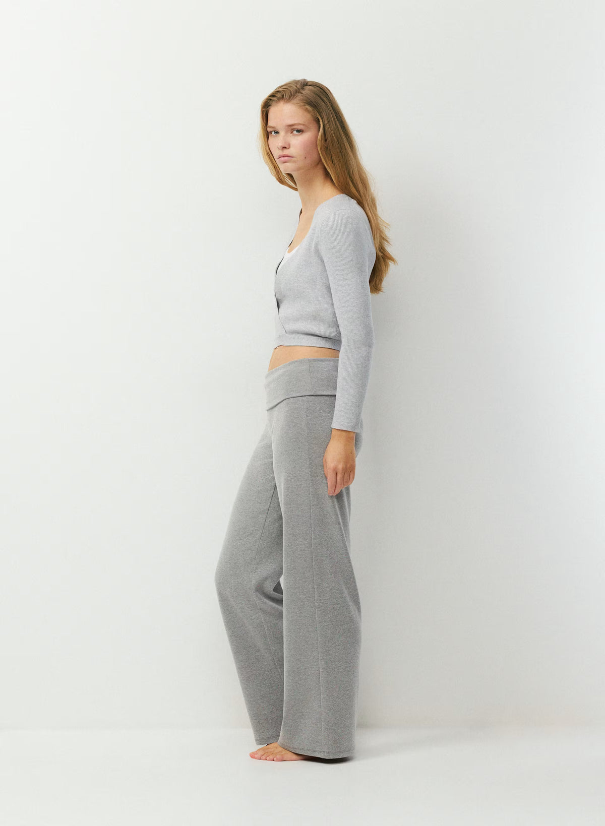 Wrap-Style Waist-Length Knit Top - Pink