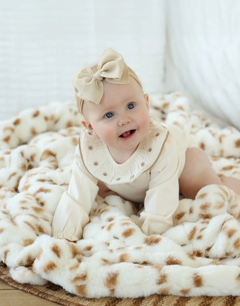 Stretch Faux Fur Baby Blanket - Cream Spotted