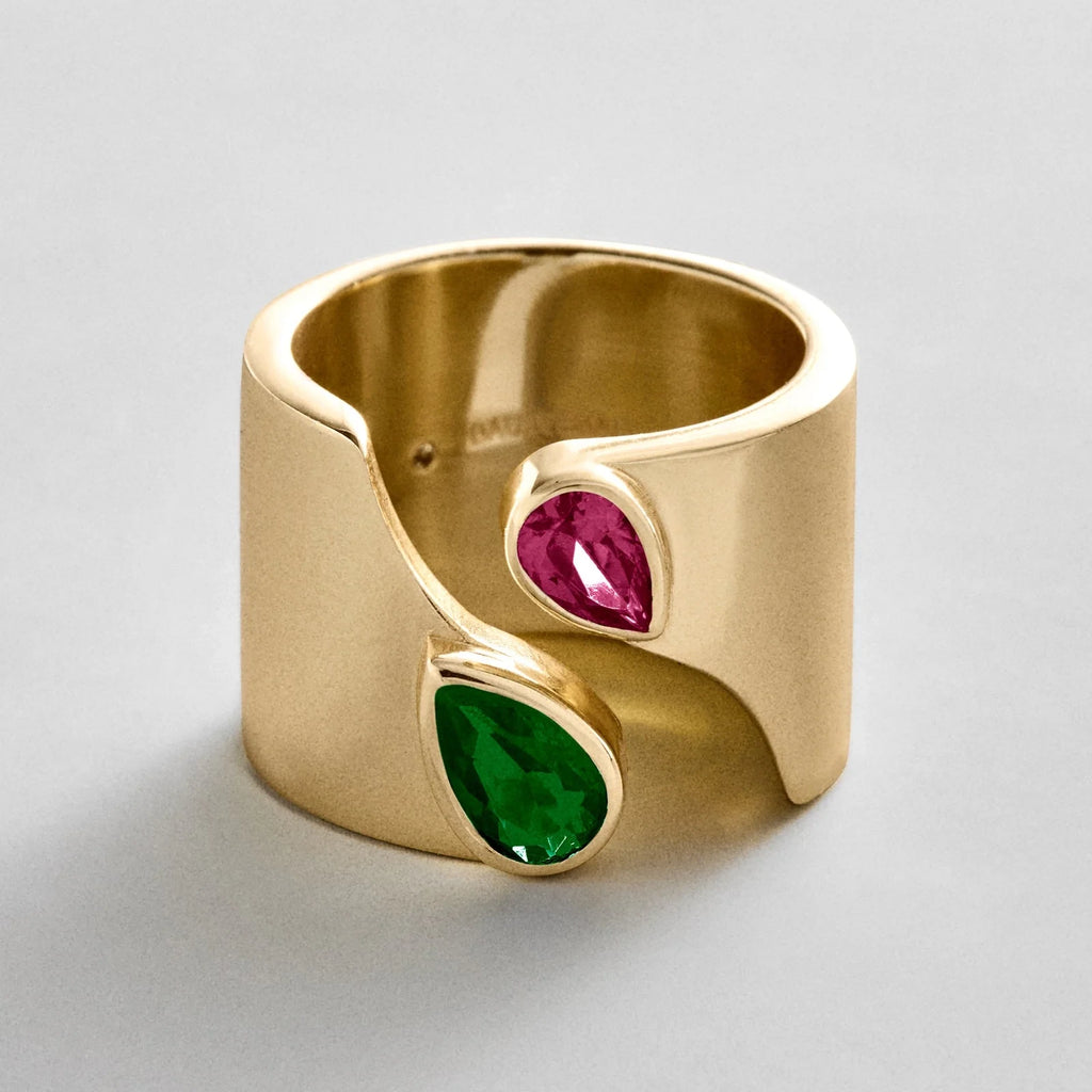 Personalized Two-Stone Open Band Ring - Gold