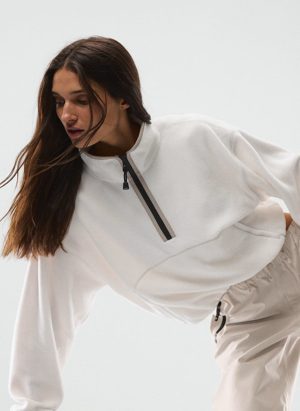 Oversized Half-Zip Microfleece Pullover - Gray