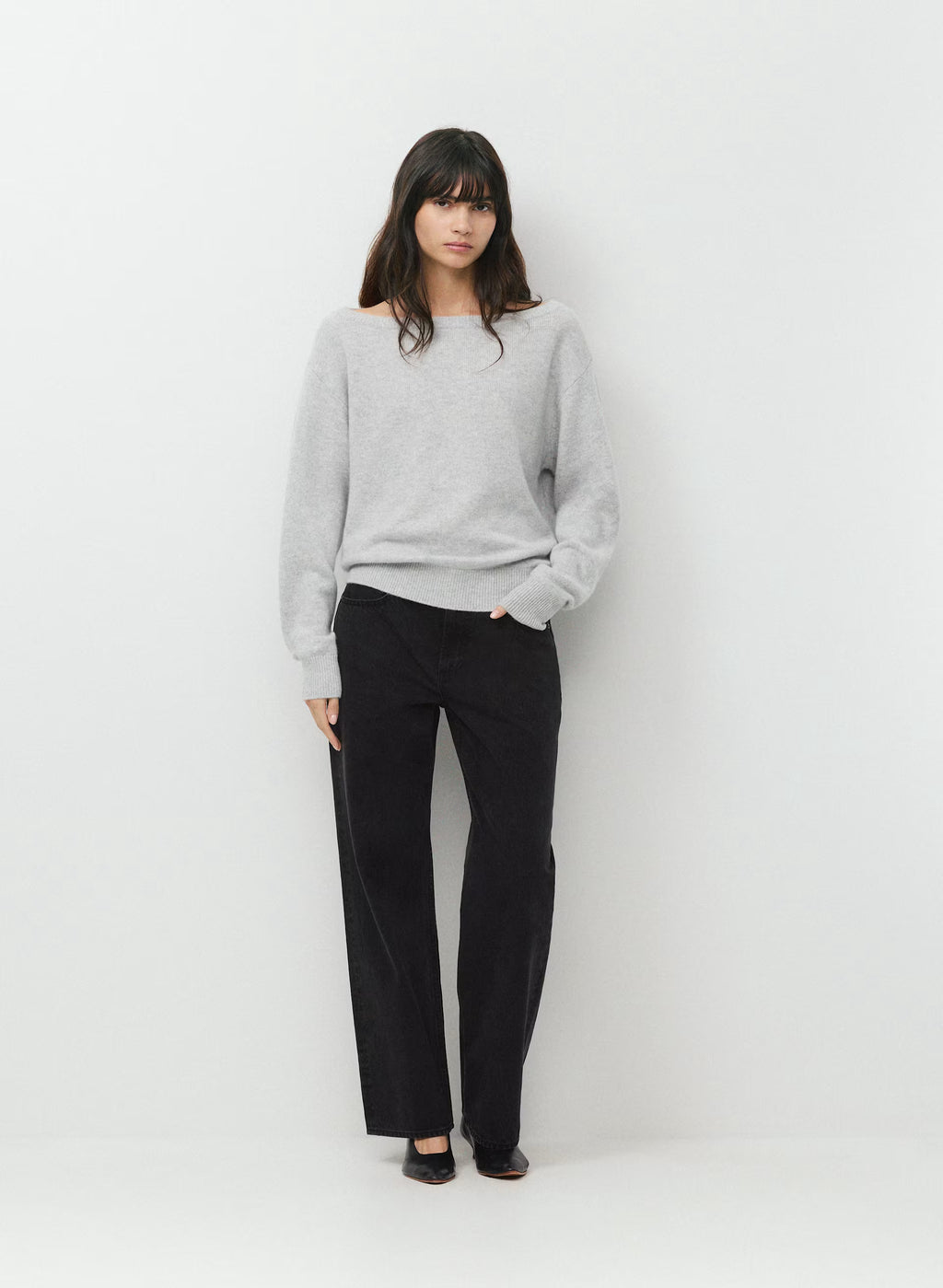 Cashmere Boatneck Sweater - Heather Gray