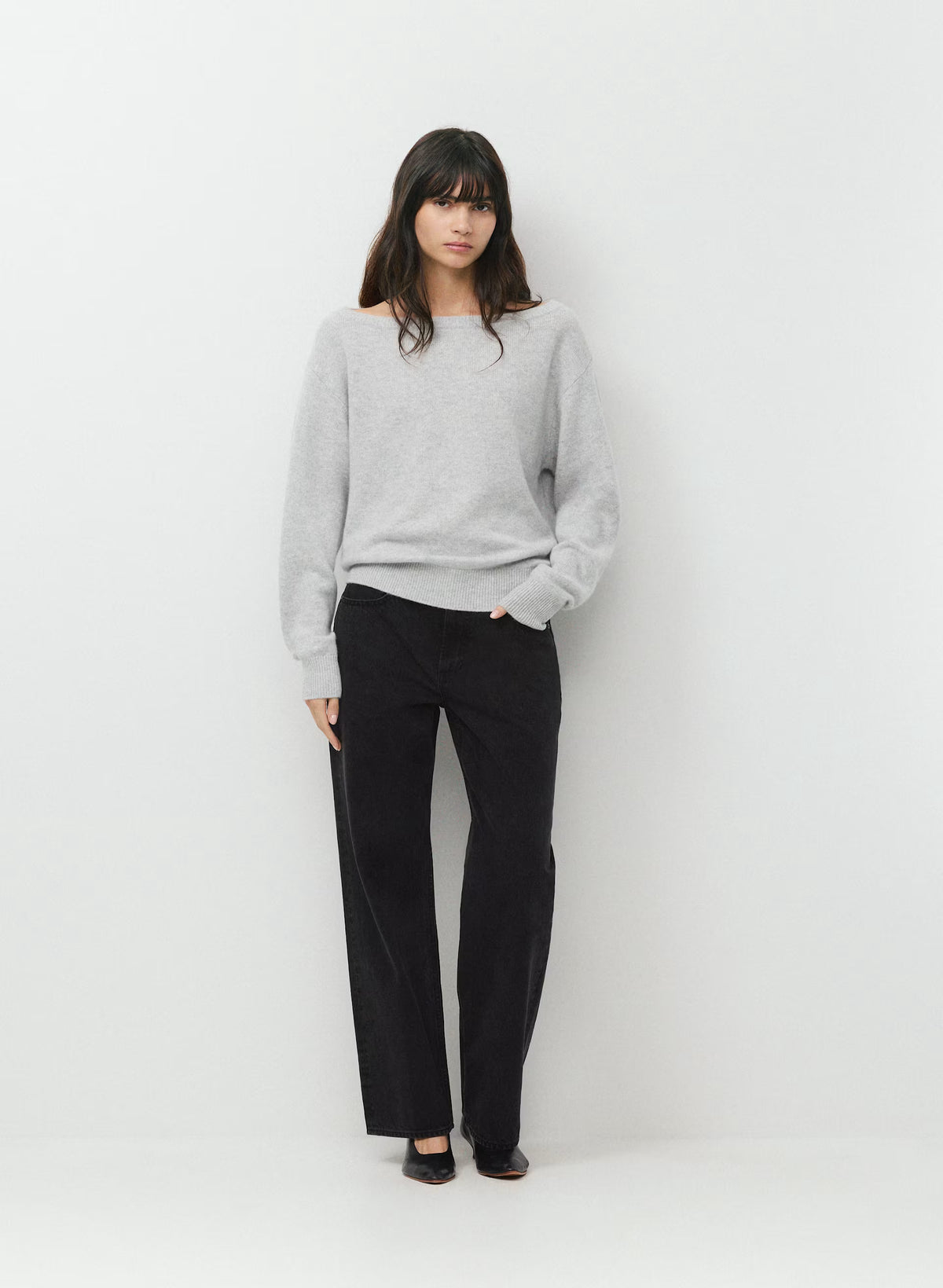 Cashmere Boatneck Sweater - Heather Gray