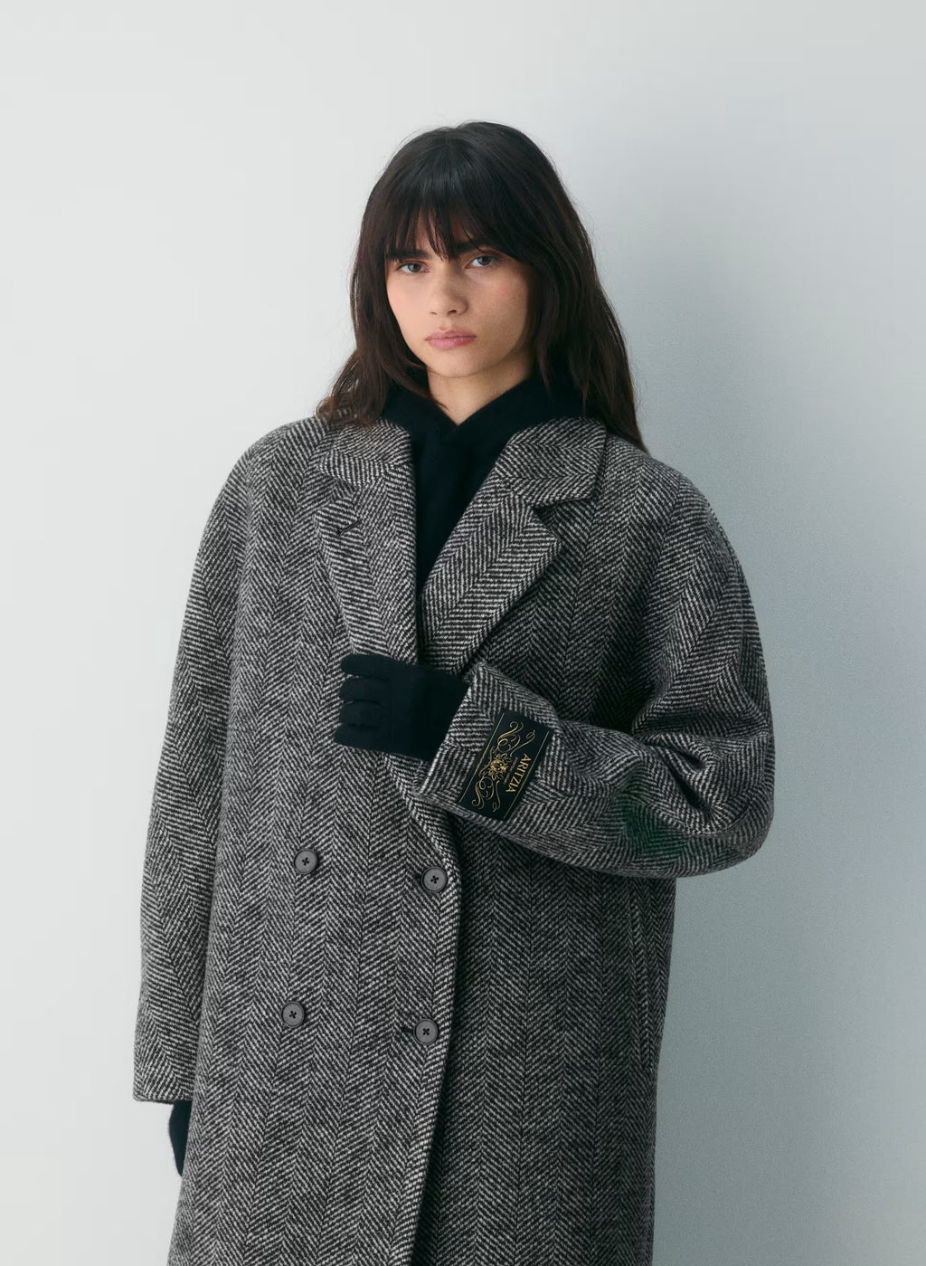 Double-Breasted Wool Cashmere Coat - Herringbone