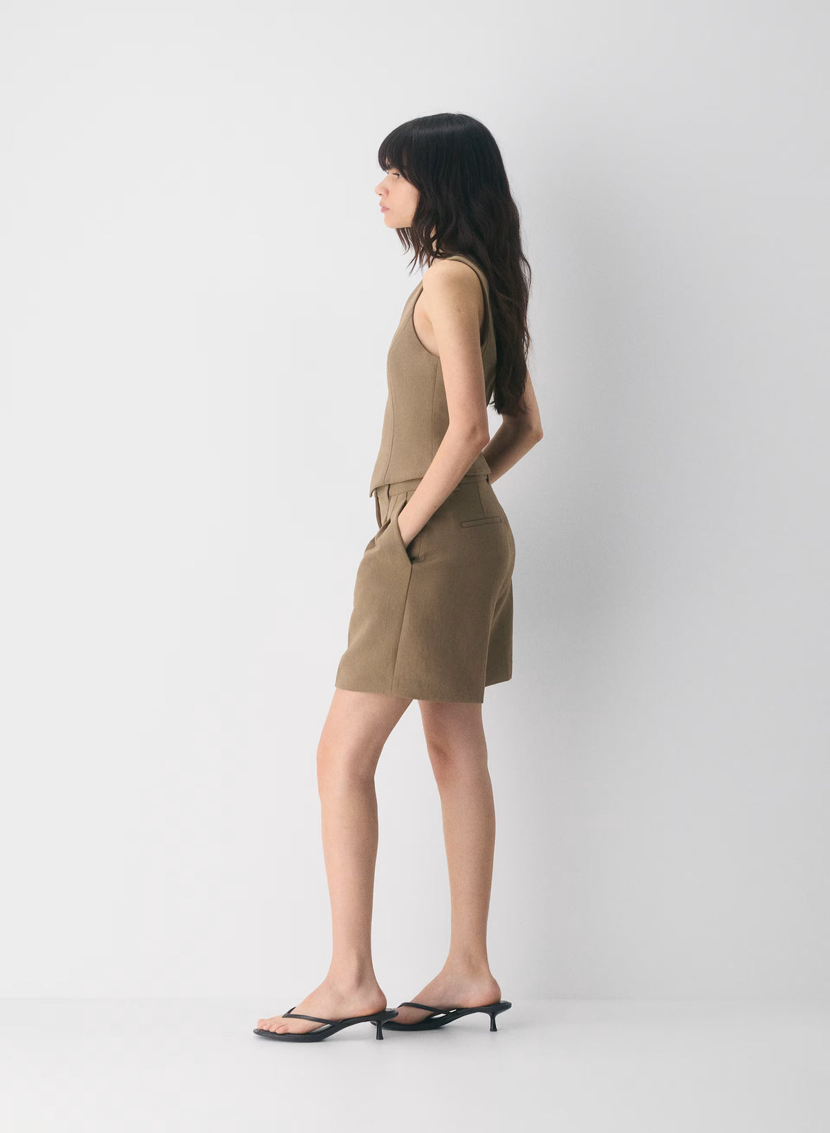 Lined Tailored Suit Vest - Olive