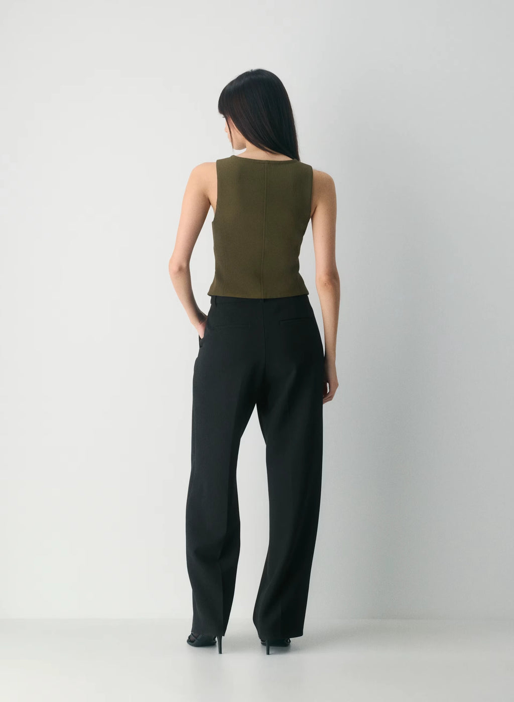 Lined Tailored Suit Vest - Olive