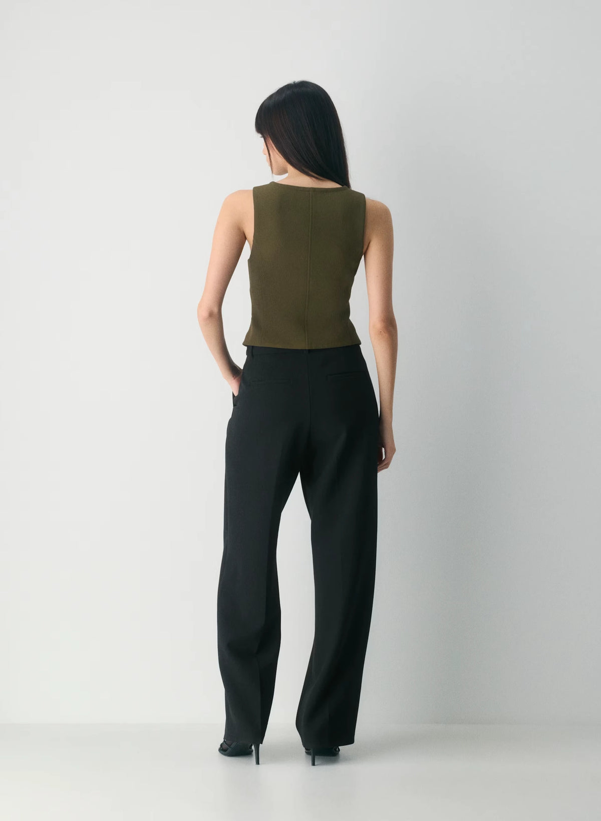 Lined Tailored Suit Vest - Olive