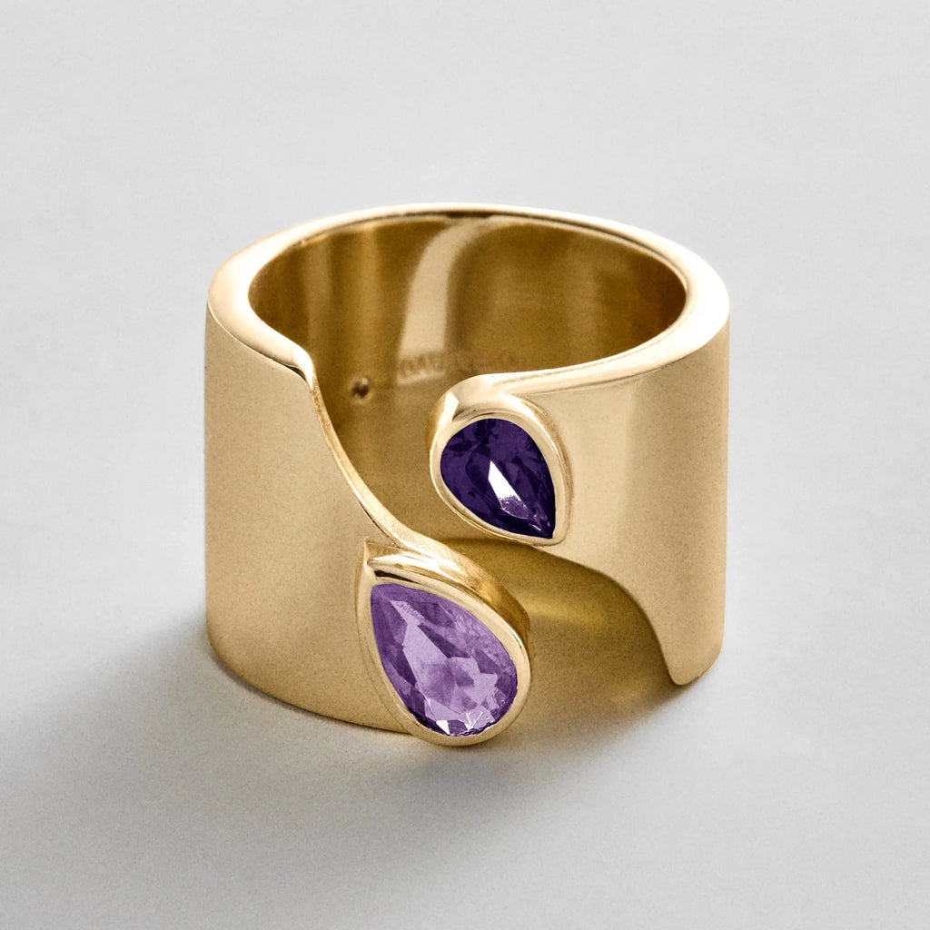 Personalized Two-Stone Open Band Ring - Gold