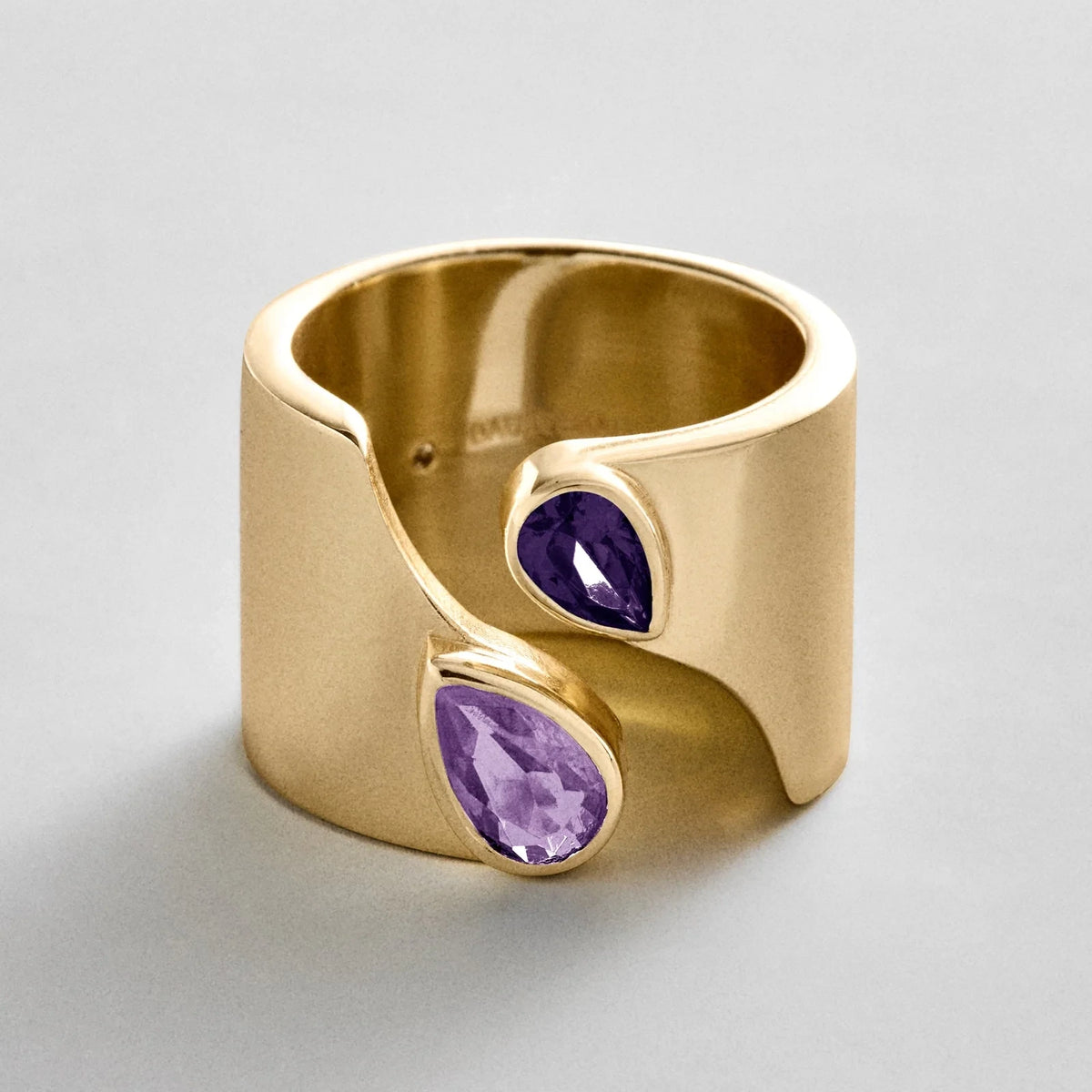 Personalized Two-Stone Open Band Ring - Gold
