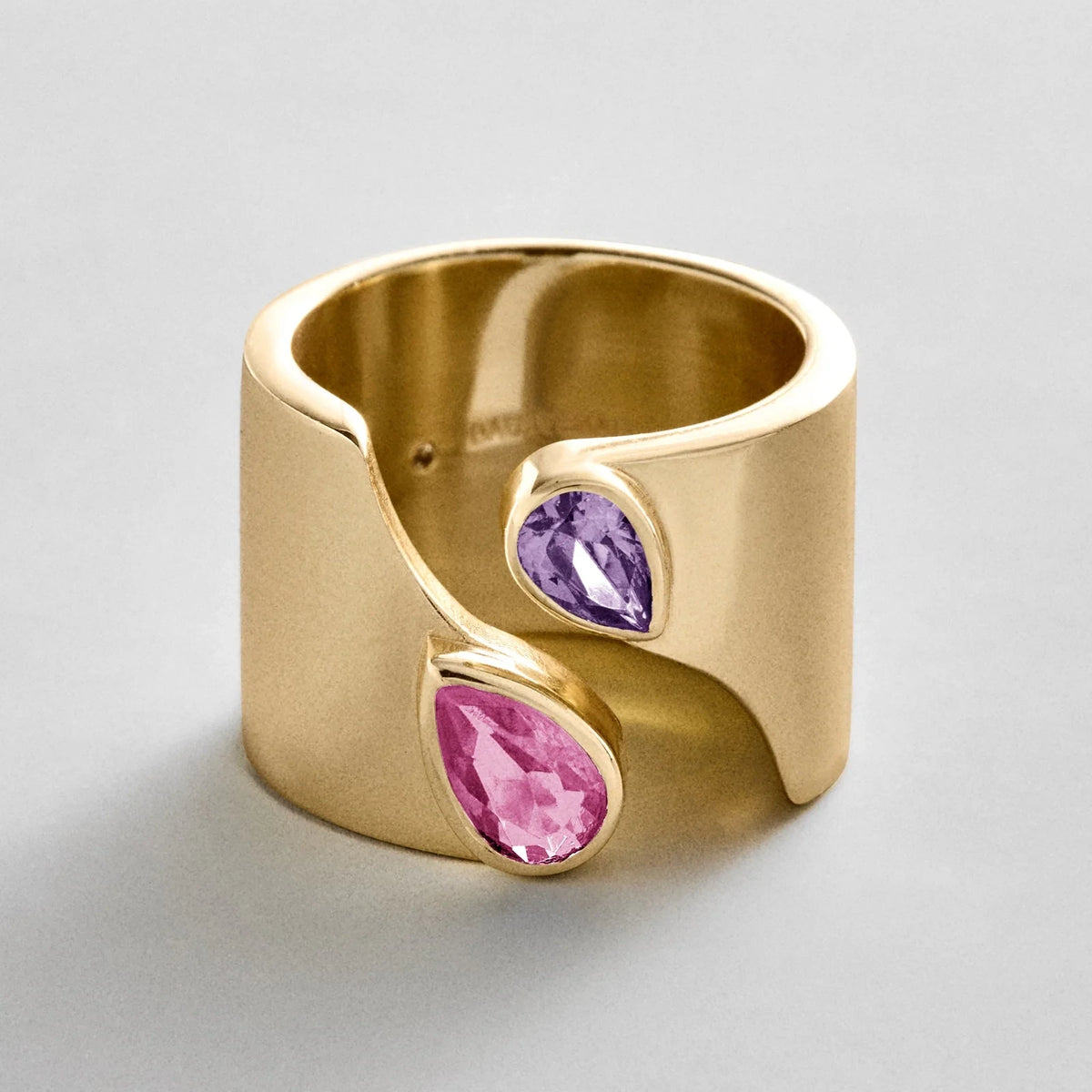 Personalized Two-Stone Open Band Ring - Gold