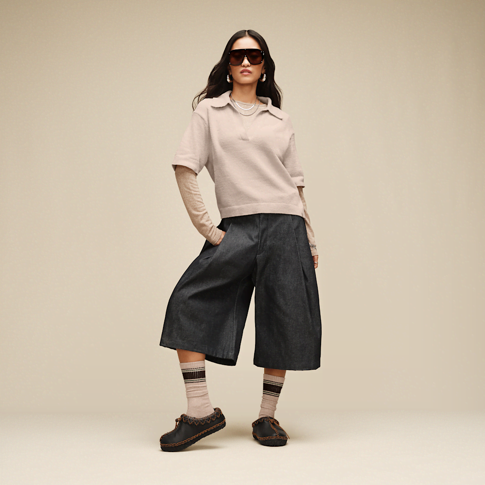 Women's Short-Sleeve Polo Sweater - Sand