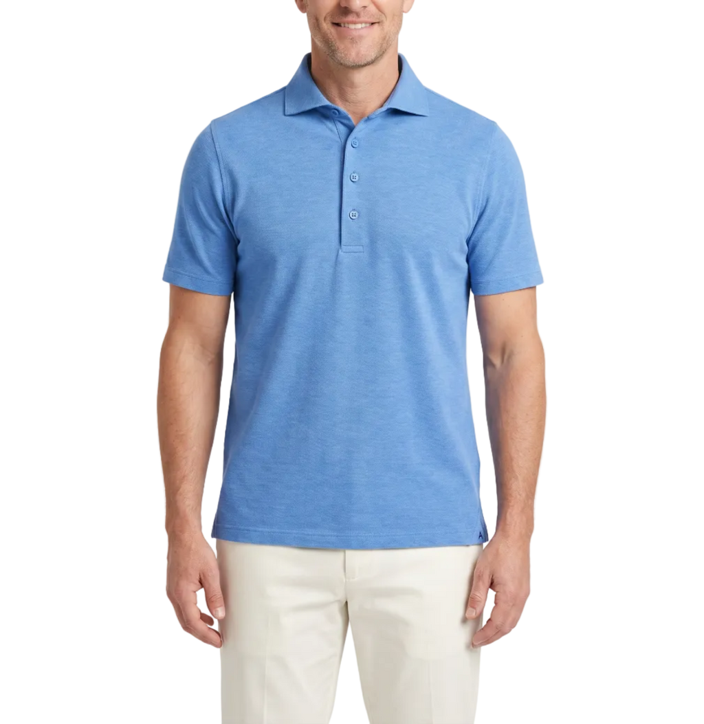 Men's Heather Sky Blue Dress Collar Short Sleeve Cotton Performance Polo Shirt