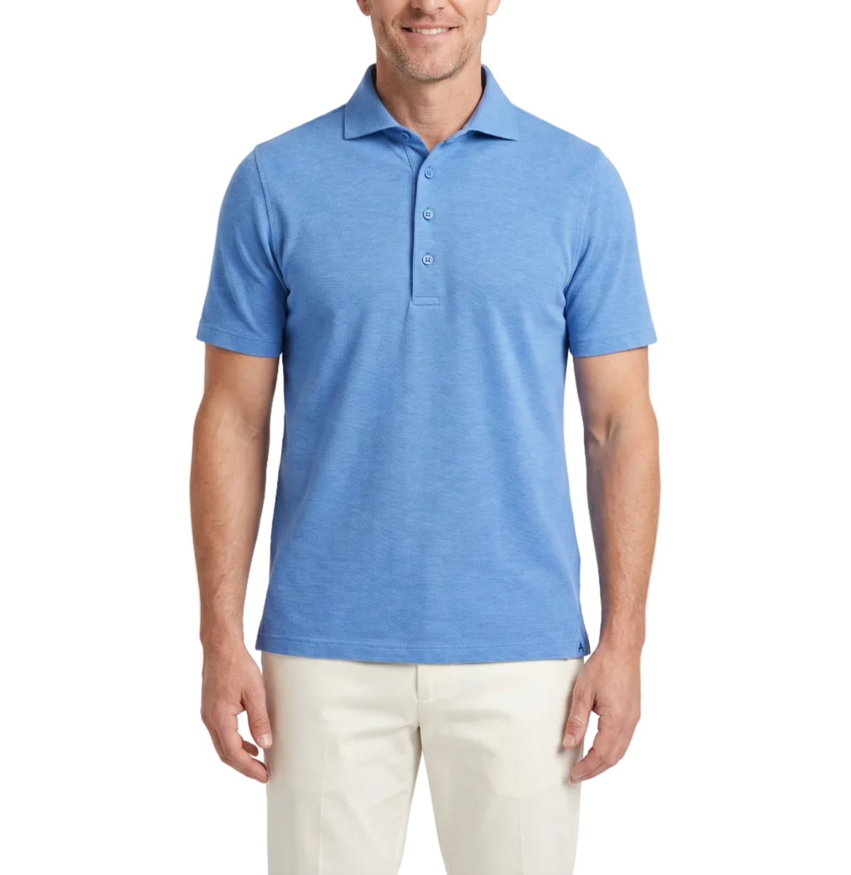 Men's Heather Sky Blue Dress Collar Short Sleeve Cotton Performance Polo Shirt