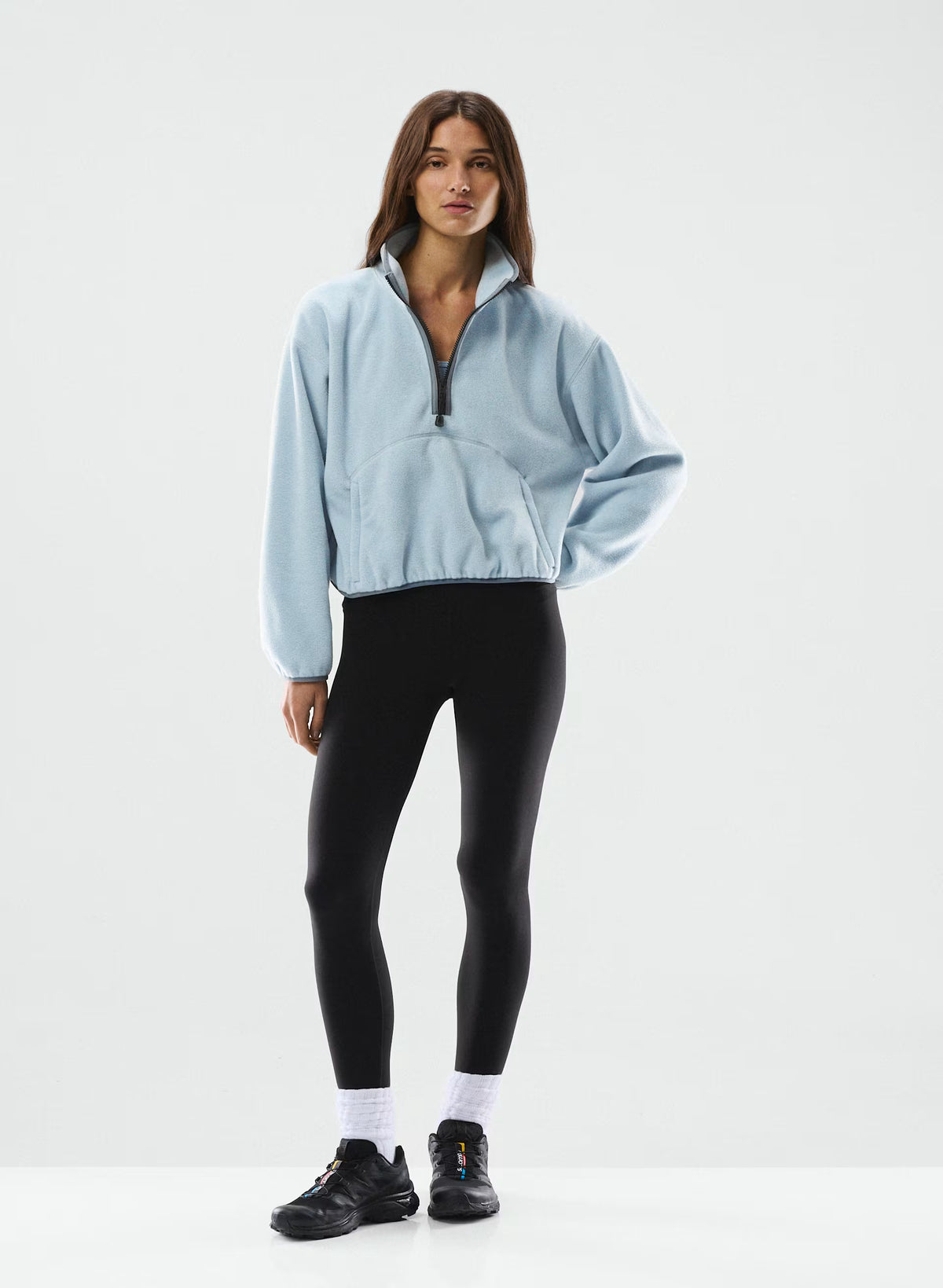 Oversized Half-Zip Microfleece Pullover - Gray