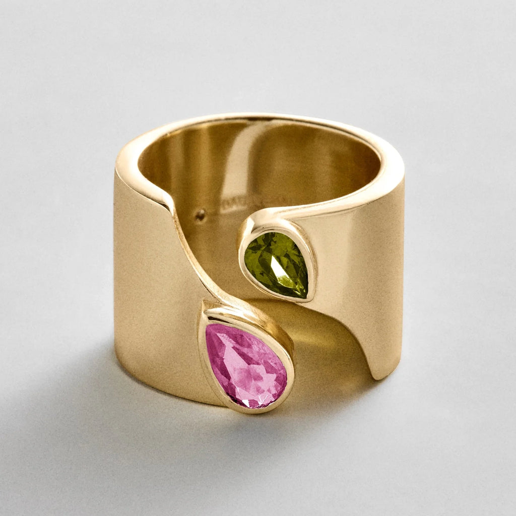 Personalized Two-Stone Open Band Ring - Gold