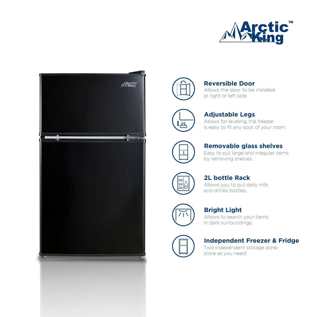 Arctic King Two-Door Mini Fridge With Freezer, 3.2 Cu. Ft., Stainless Steel