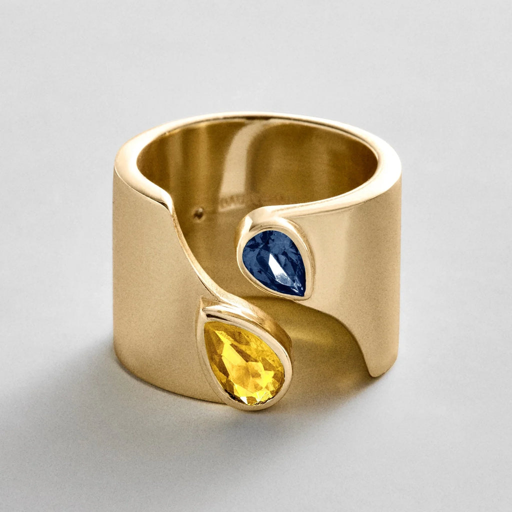 Personalized Two-Stone Open Band Ring - Gold