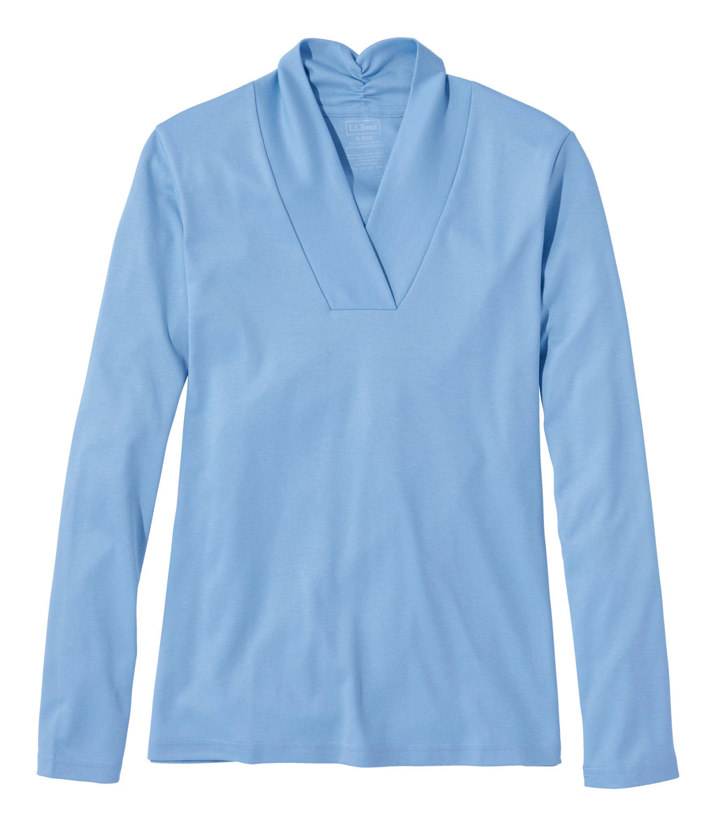 Women's Pima Cotton Shawl Collar T-Shirt - Blue