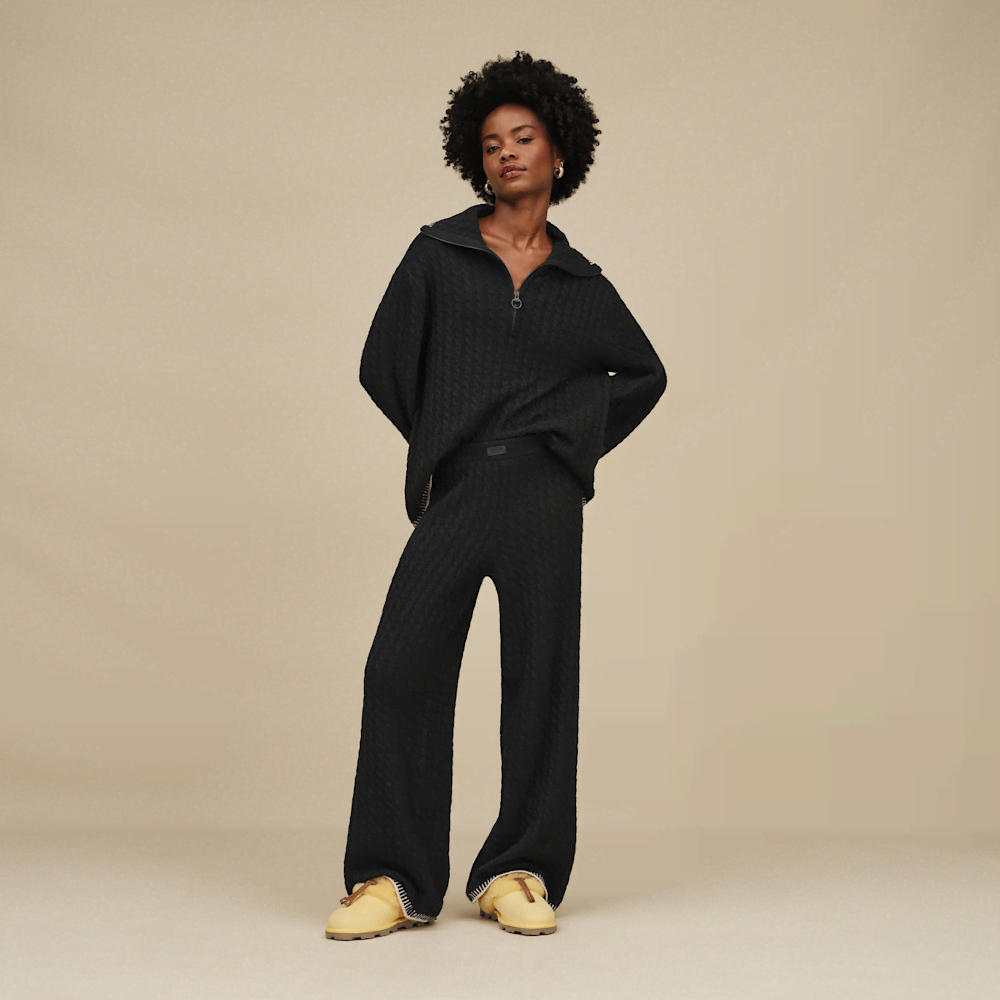 Women's Cable Knit Straight-Leg Pants - Black