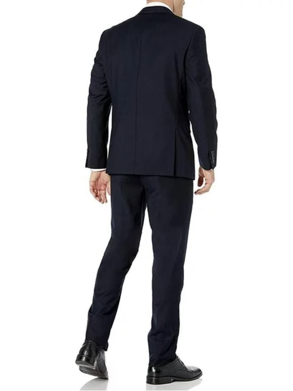 Men's Solid Navy Blue Classic Fit 3-Piece Suit