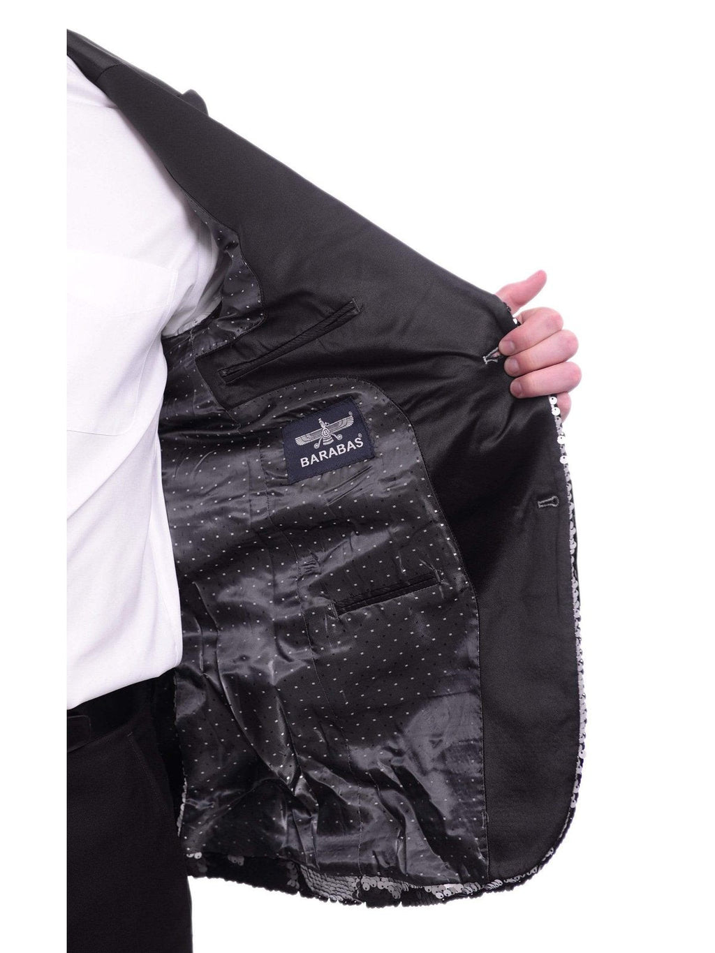 Men's Extra Slim Black Silver Sequin Blazer Sport Coat Satin