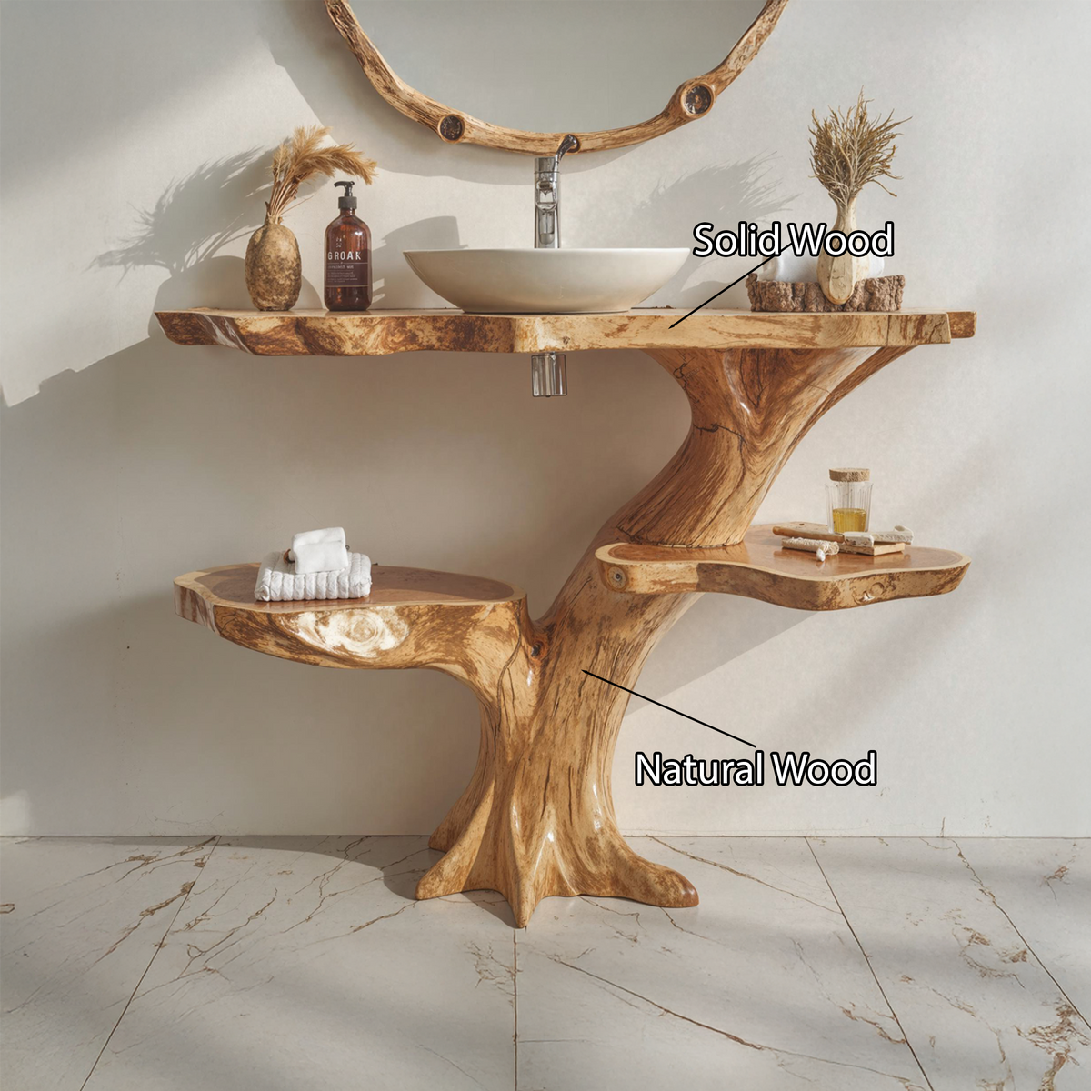 Live Edge Wood Floating Bathroom Vanity Counter Shelf - view 6