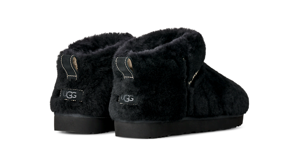 Women's Fluffy Ultra-Short Sheepskin Boot - Black