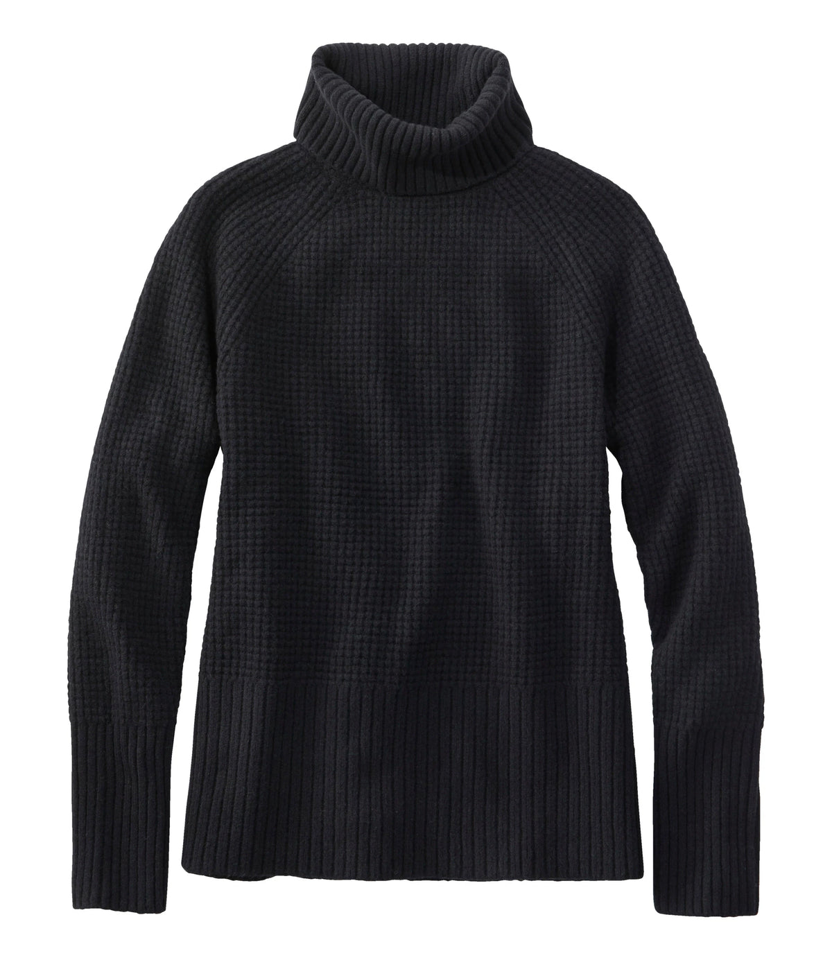 Women's Waffle Knit Turtleneck Sweater - Black