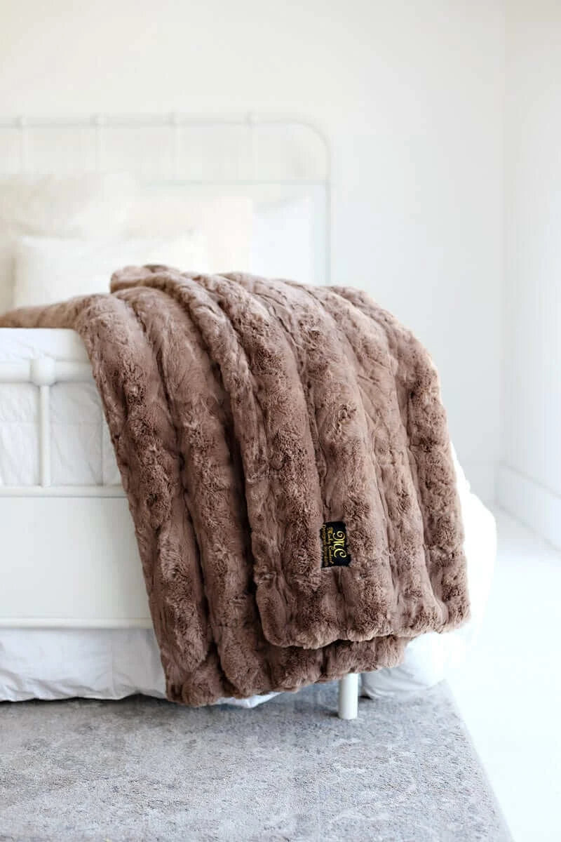 Thick Textured Throw Blanket - Light Brown
