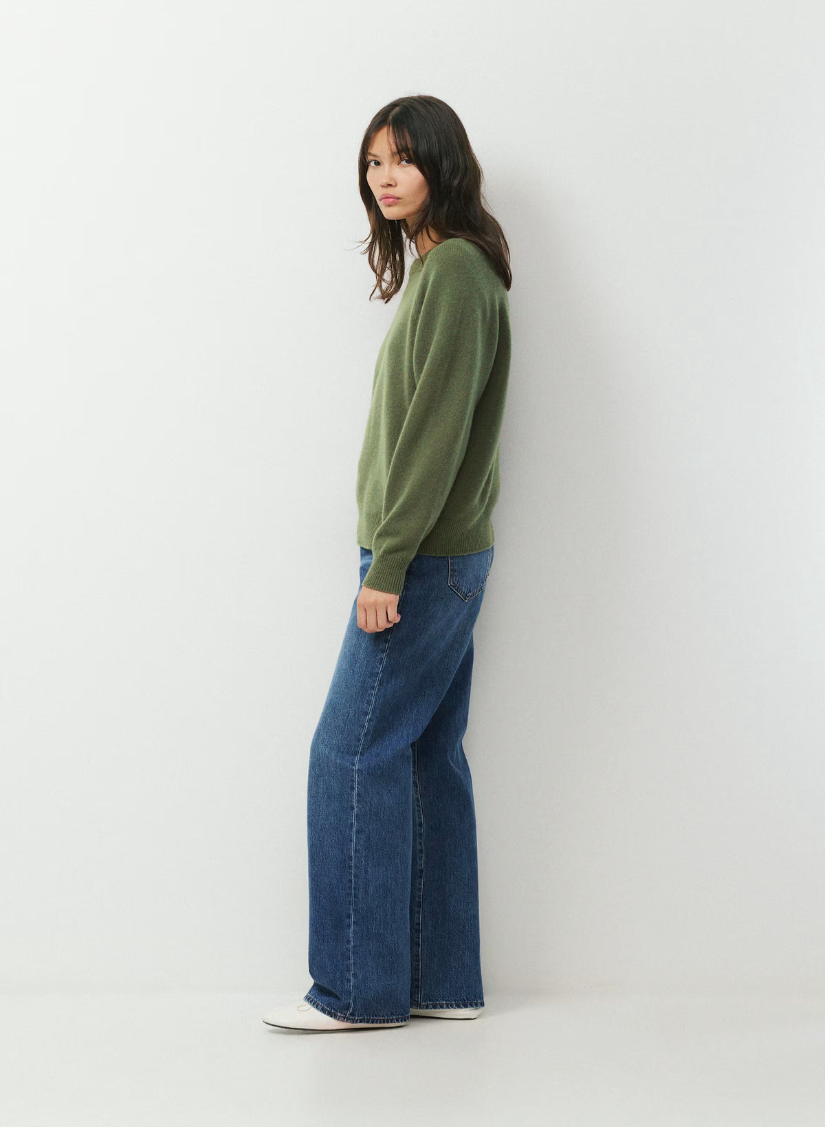 Wool Cashmere Raglan Sweater - Olive