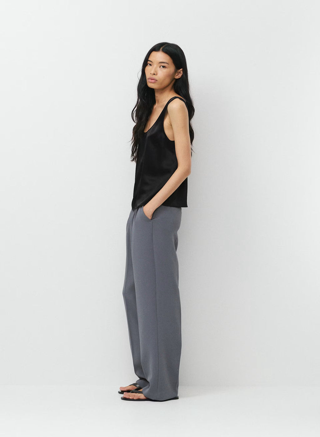 High-Rise Wide-Leg Crepe Trousers - Sand