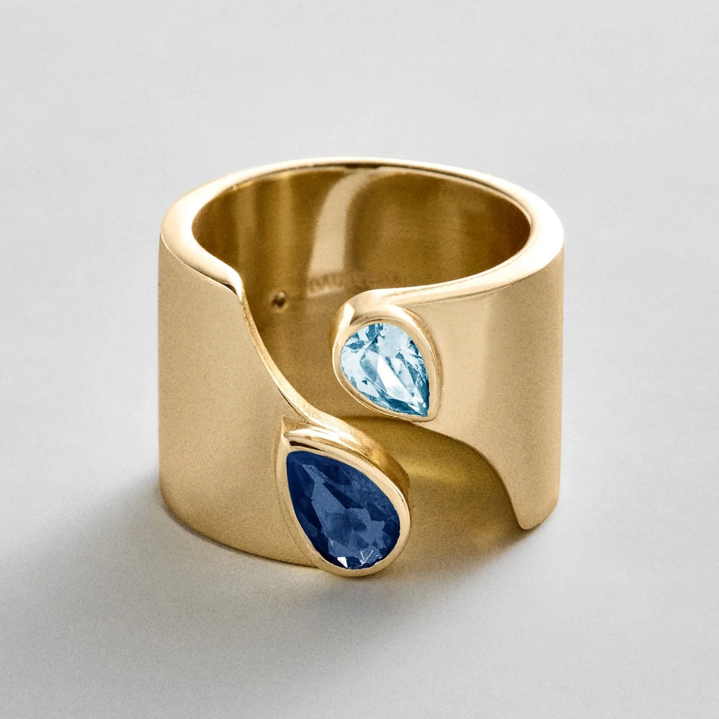 Personalized Two-Stone Open Band Ring - Gold