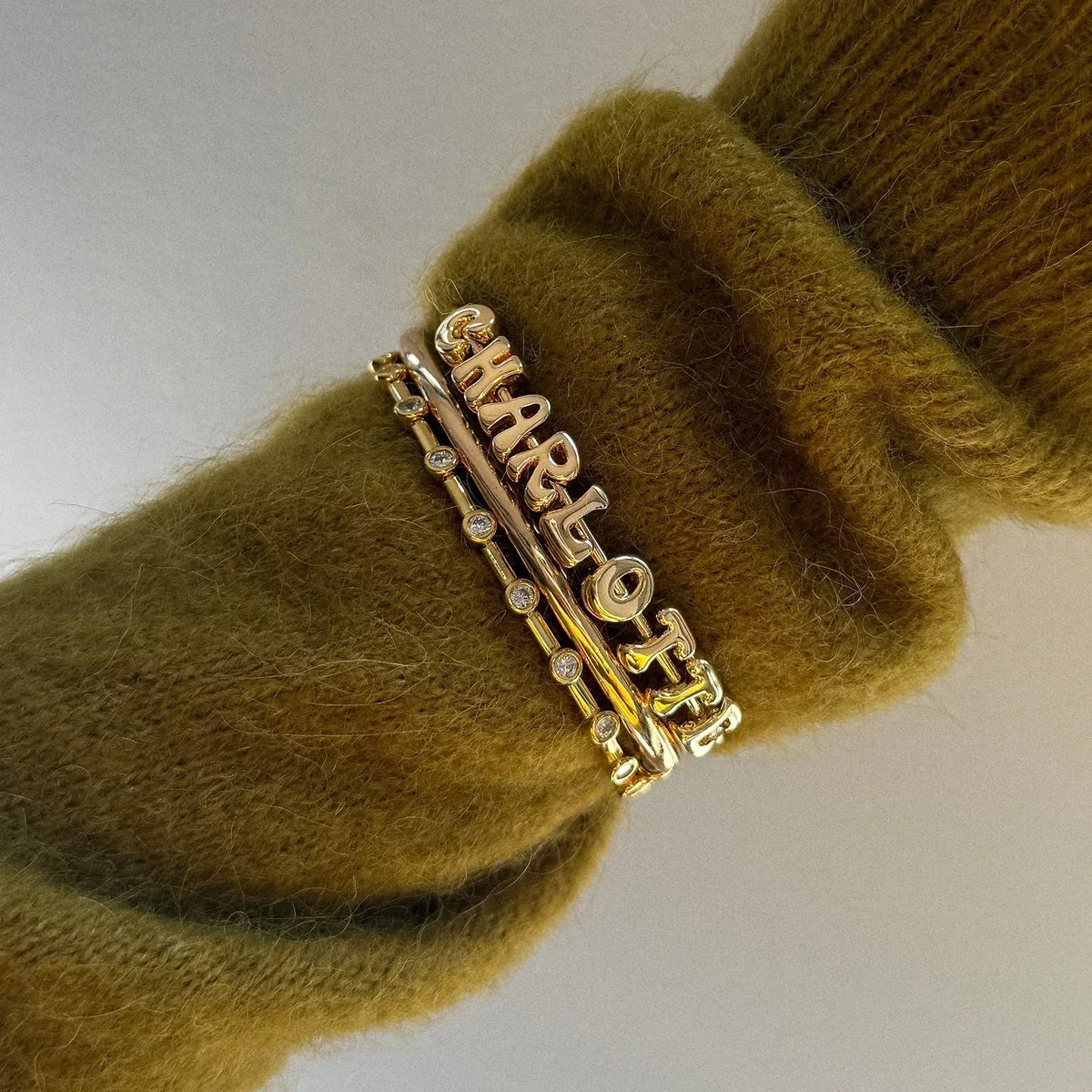 Custom Bubble Letter Cuff Bracelet - Gold