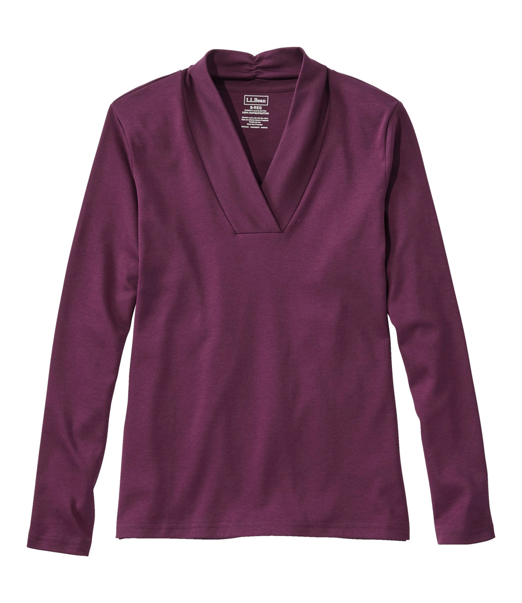 Women's Pima Cotton Shawl Collar T-Shirt - Blue