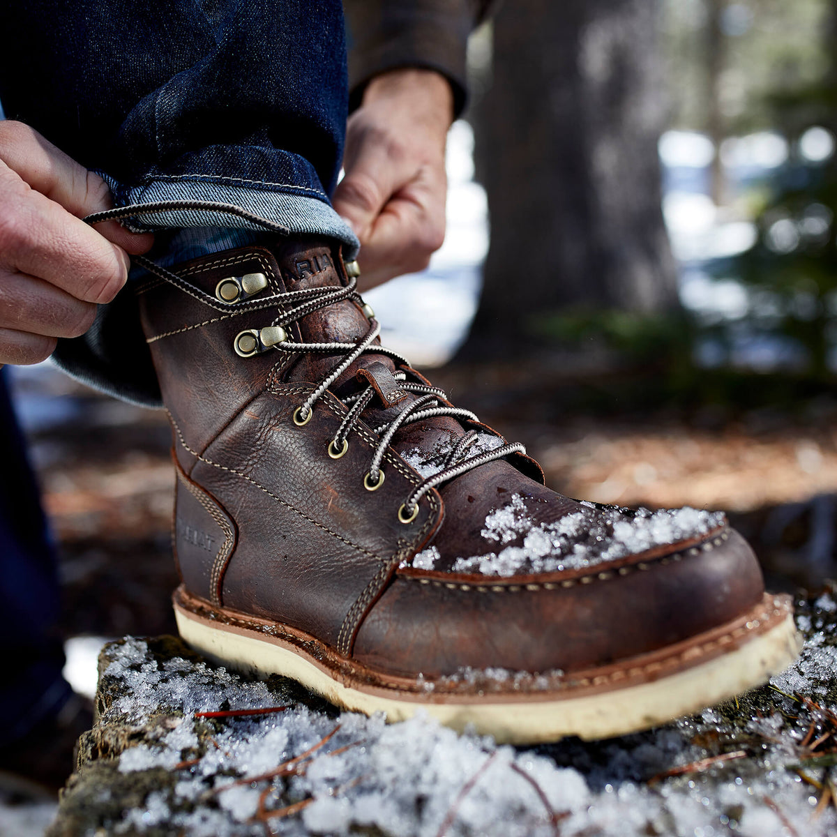 Men's Leather Lace-Up Work Boots - Tan