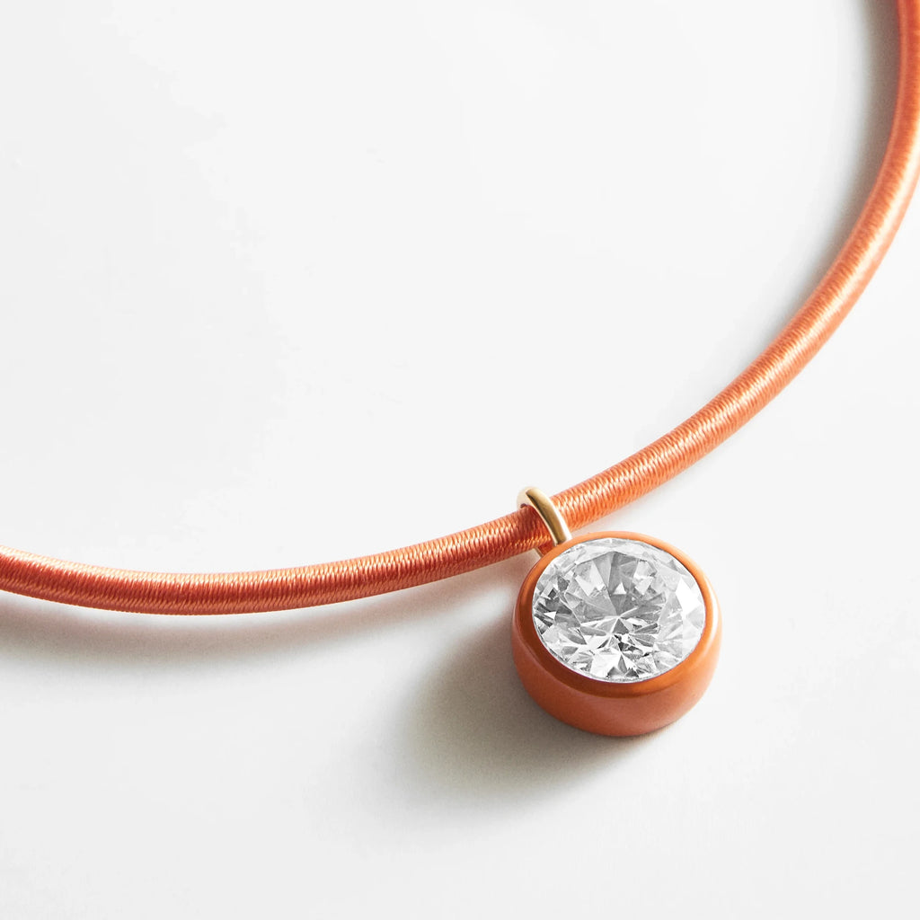 Fabric-Wrapped Crystal Collar Necklace - Orange