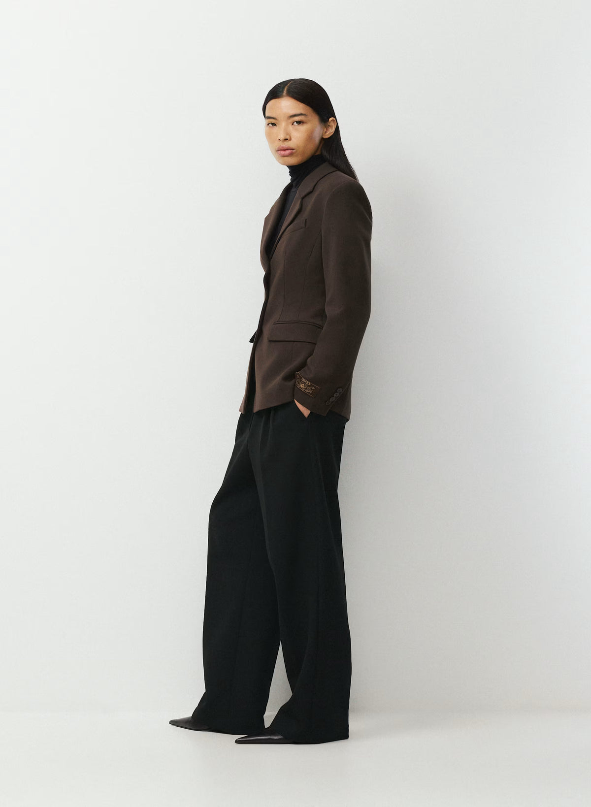 Single-Breasted Stretch Blazer - Brown Check