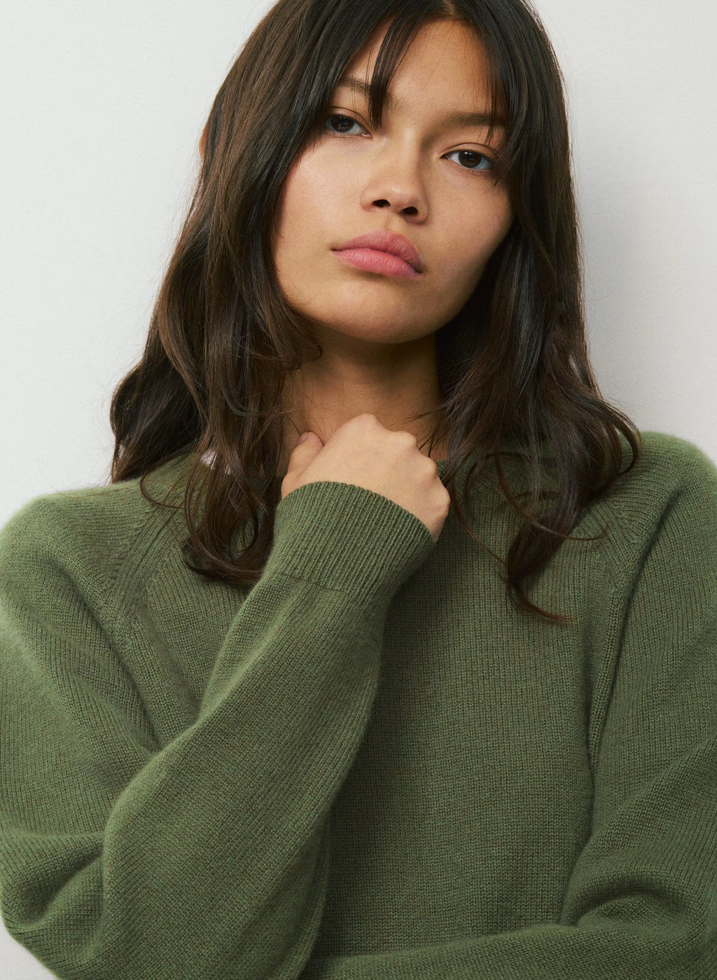 Wool Cashmere Raglan Sweater - Olive